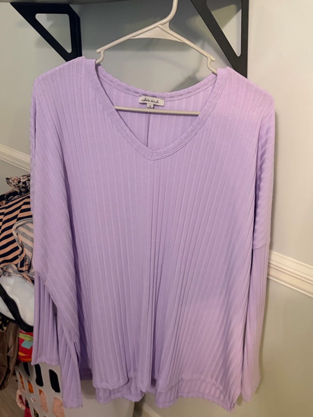 white birch Lavender Ribbed V-Neck Long Sleeve Top